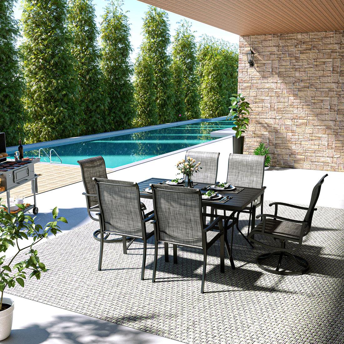 7-Piece Textilene Dining Set with 2 Swivel Chairs &amp; 4 Side Chairs