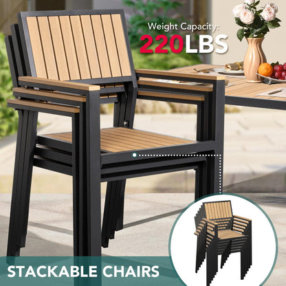 Aluminum and Wood  Outdoor Dining Set - 4 Colors, 6-Pc or 8-Pc Set