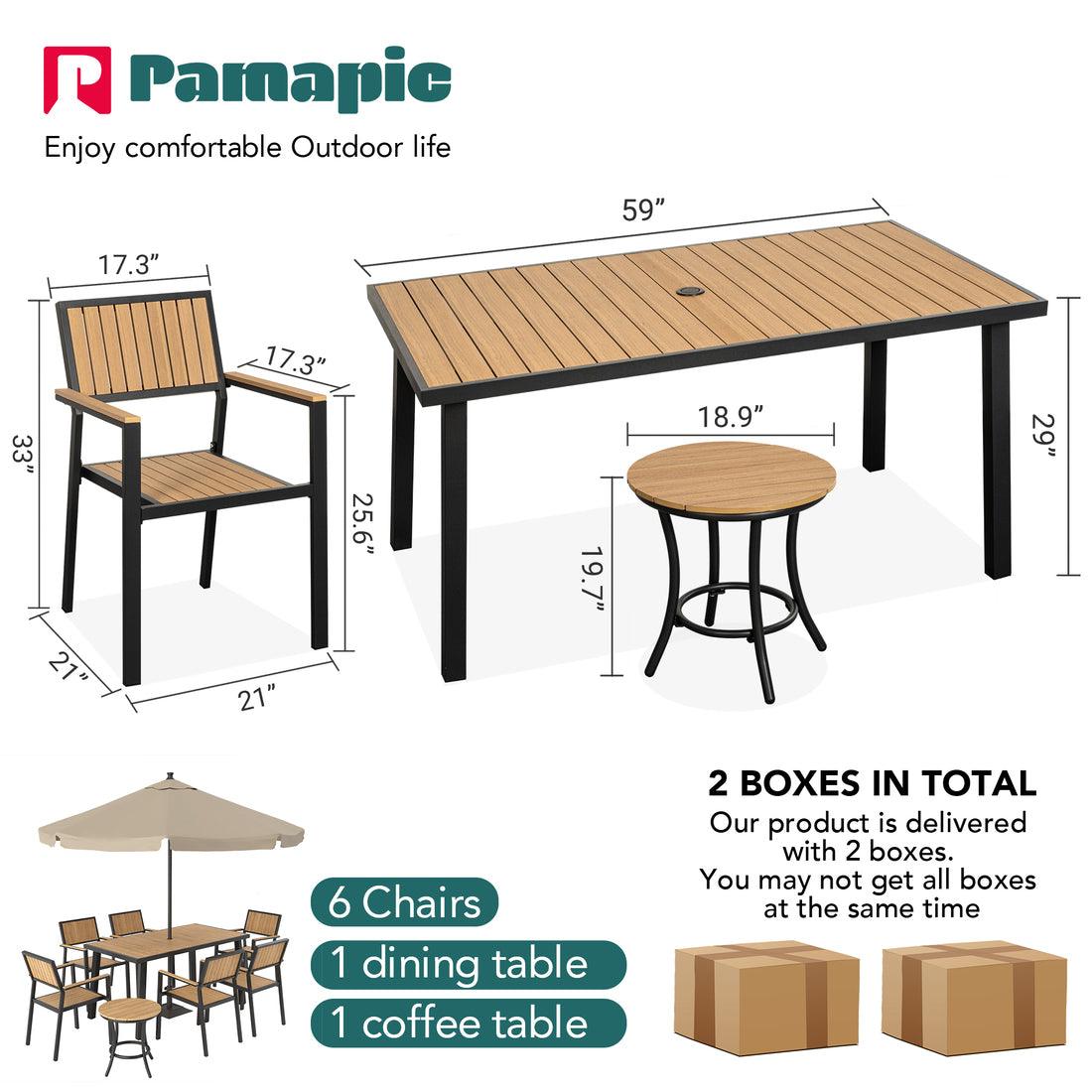 Aluminum and Wood  Outdoor Dining Set - 4 Colors, 6-Pc or 8-Pc Set