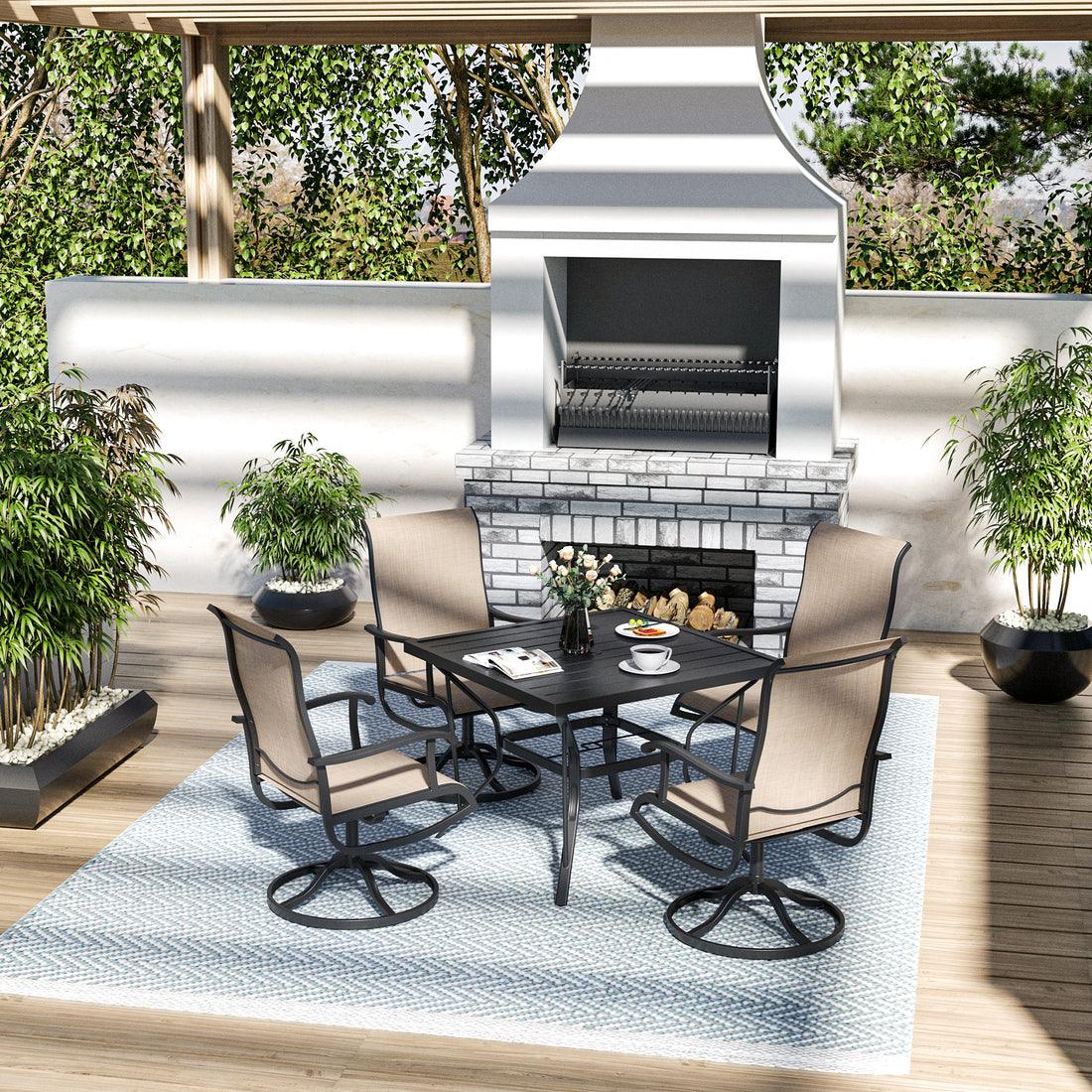 5-Piece Patio Dining Set with 4 Textilene Swivel Chairs