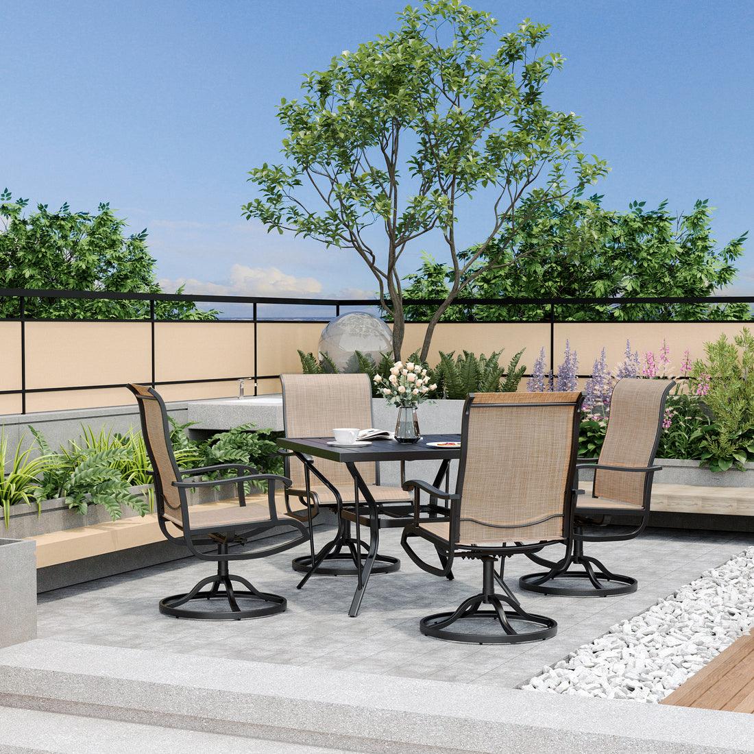 5-Piece Patio Dining Set with 4 Textilene Swivel Chairs