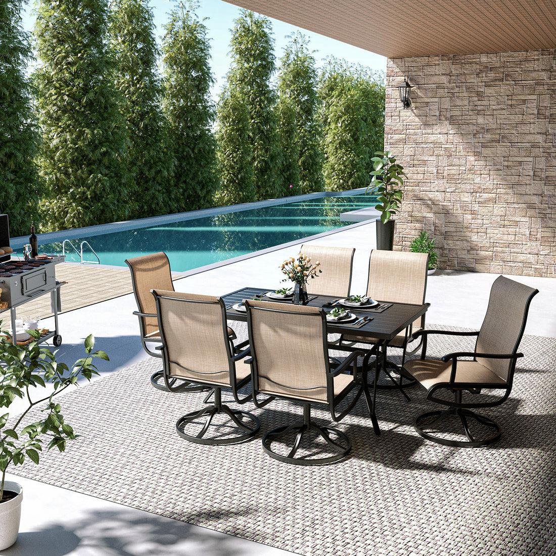 Textilene Dining Table with 6 Swivel Chairs (7 Pieces)