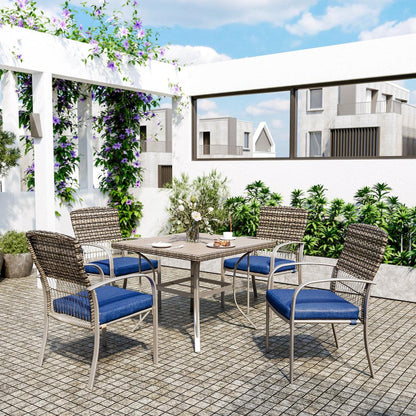 Outdoor Dining Set for 4 with Iron Frame &amp;  Rattan Backrest - 4 Colors