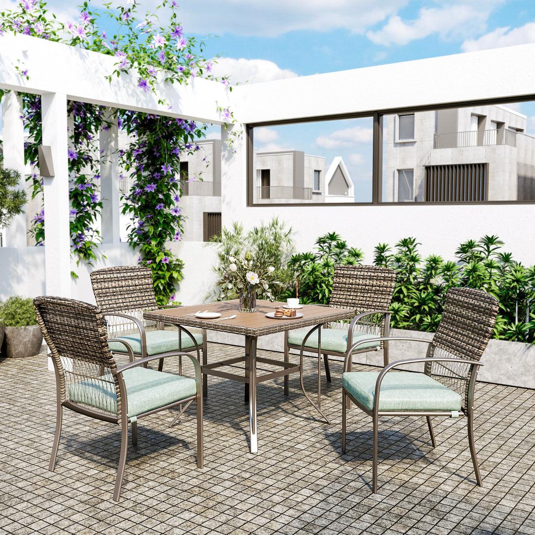 Outdoor Dining Set for 4 with Iron Frame &amp;  Rattan Backrest - 4 Colors