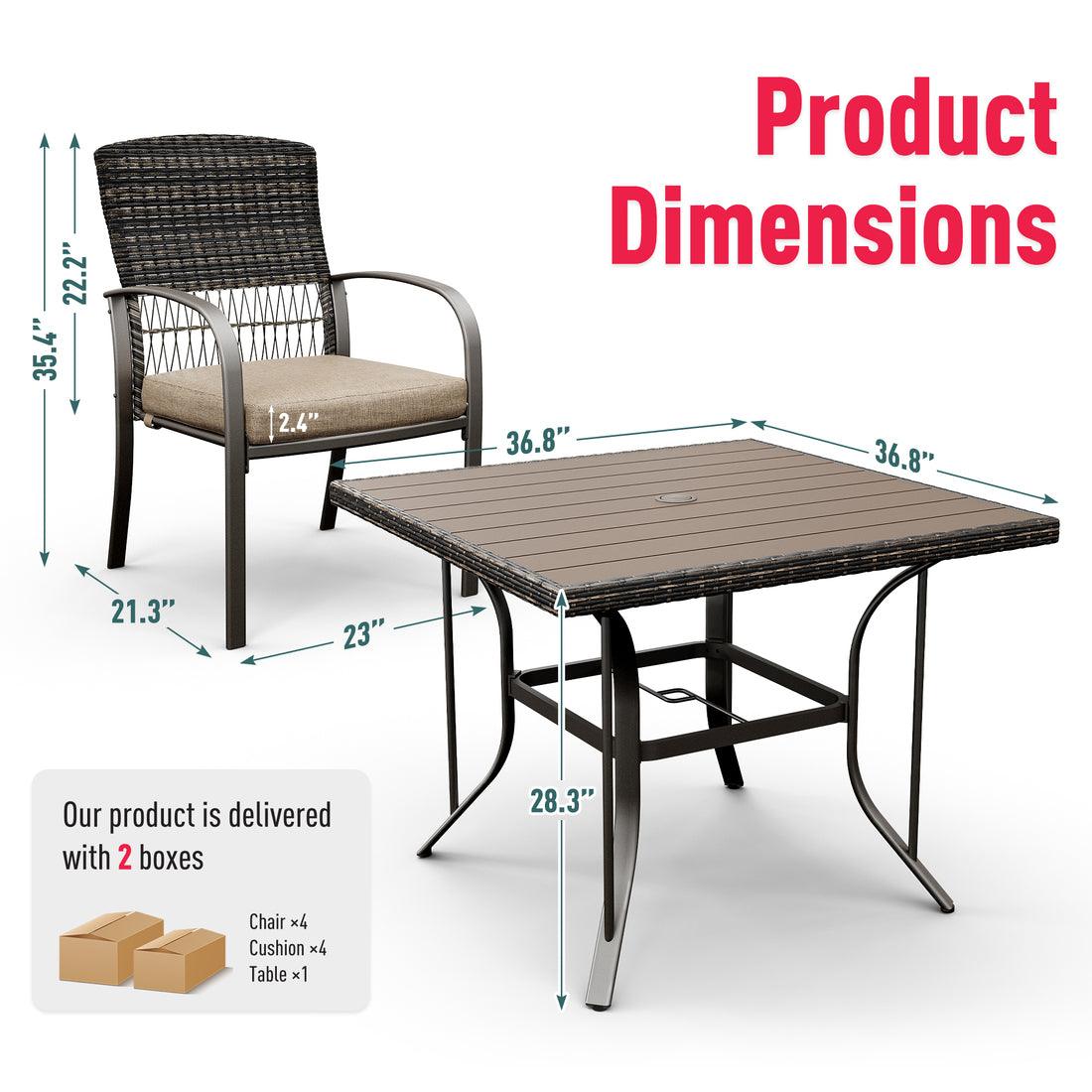Outdoor Dining Set for 4 with Iron Frame &amp;  Rattan Backrest - 4 Colors