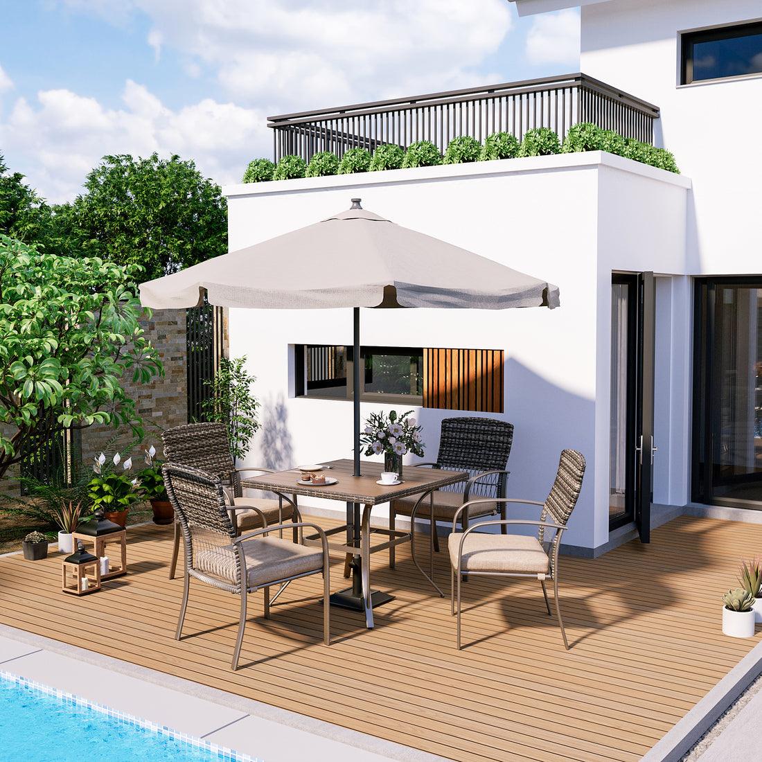 Outdoor Dining Set for 4 with Iron Frame &amp;  Rattan Backrest - 4 Colors