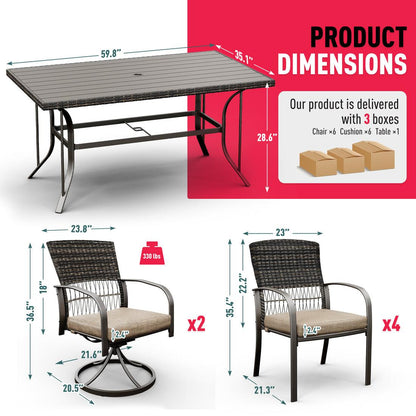 Dining Table with 2 Swivel Chairs (7 Pieces)