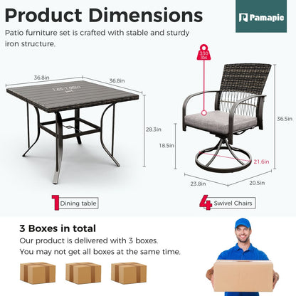 Outdoor Dining Table with 4 Swivel Chairs (5 Pieces)