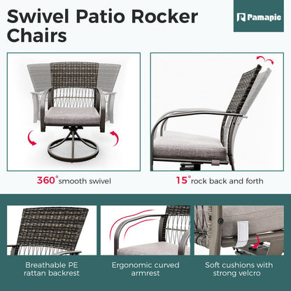 Outdoor Dining Table with 4 Swivel Chairs (5 Pieces)