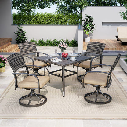 Outdoor Dining Table with 4 Swivel Chairs (5 Pieces)