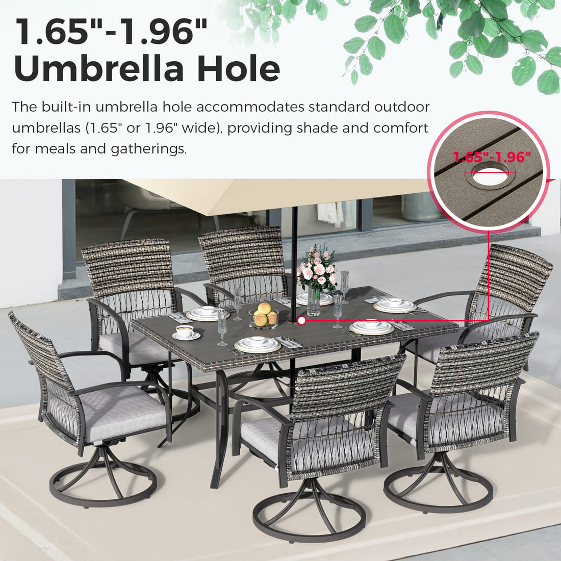 7-Piece Dining Set with Swivel Chairs and Removable Cushions