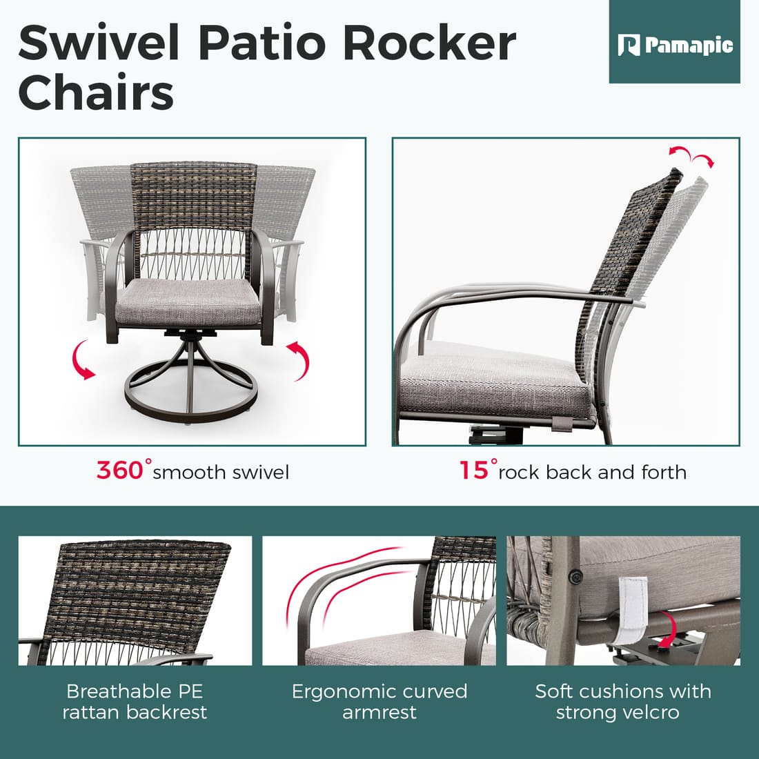 7-Piece Dining Set with Swivel Chairs and Removable Cushions