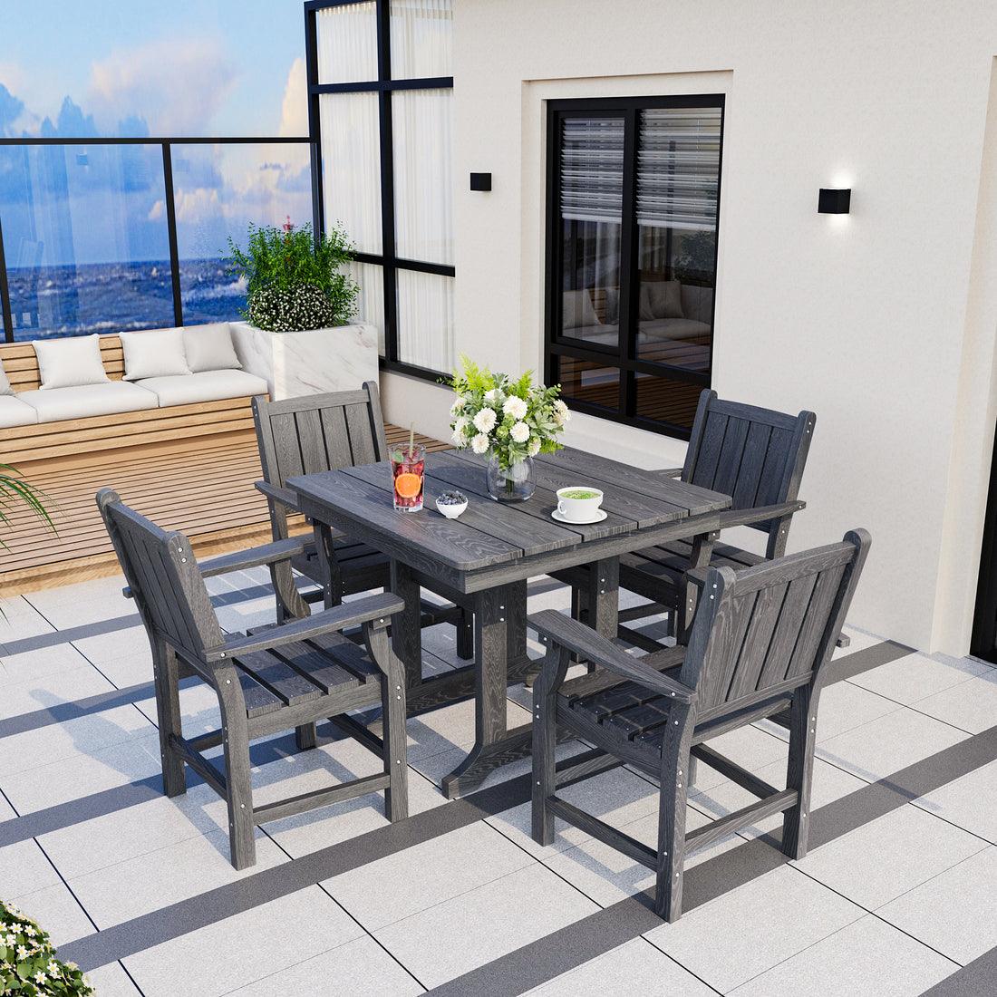 Corex HDPE Outdoor Dining Sets - 5 Piece, Gray or Black