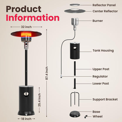 Propane Patio Heater with Table Design &amp; Wheels - 3 Colors