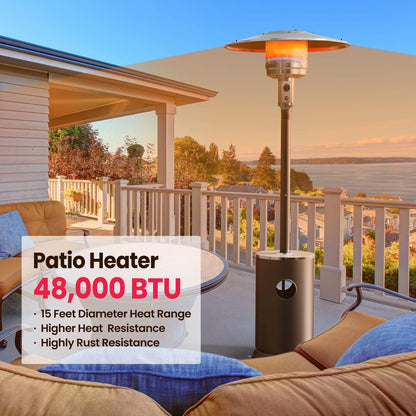 Propane Patio Heater with Table Design &amp; Wheels - 3 Colors