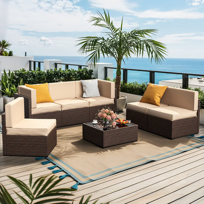 Rattan Outdoor Sectional Couch Set  (7 Pieces) - 5 Colors