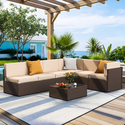 Rattan Outdoor Sectional Couch Set  (7 Pieces) - 5 Colors