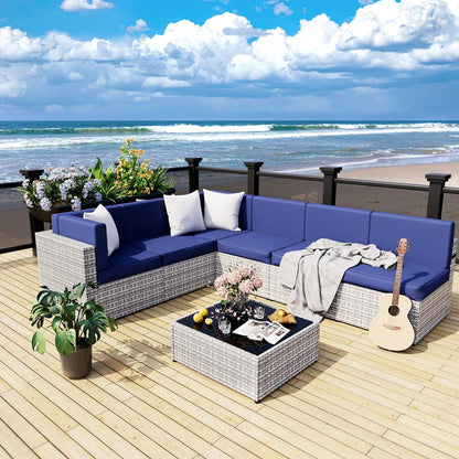 Rattan Outdoor Sectional Couch Set  (7 Pieces) - 5 Colors