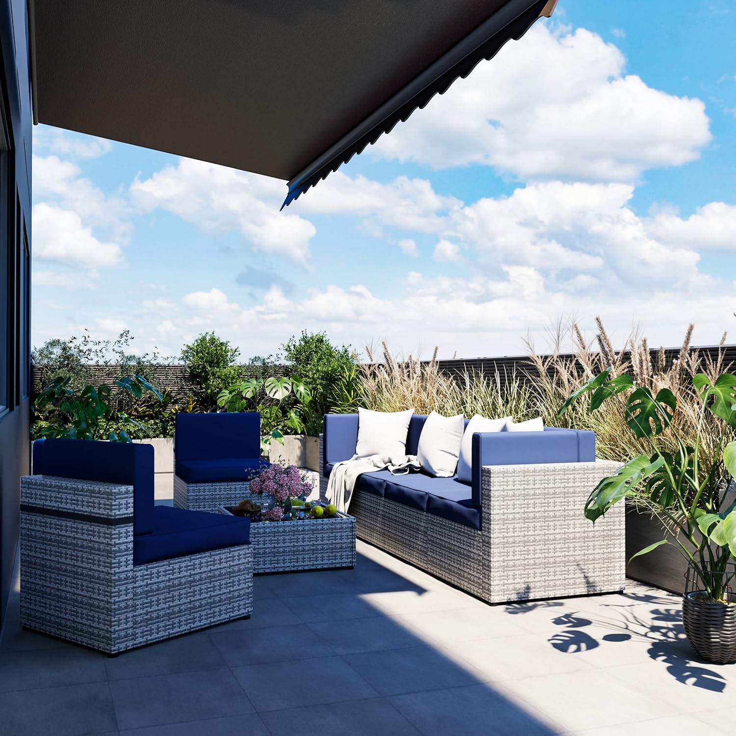 Rattan Outdoor Sectional Couch Set  (7 Pieces) - 5 Colors