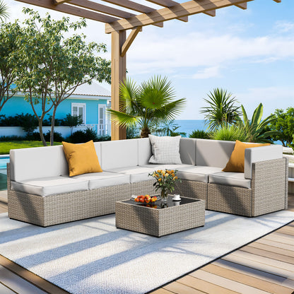 Rattan Outdoor Sectional Couch Set  (7 Pieces) - 5 Colors
