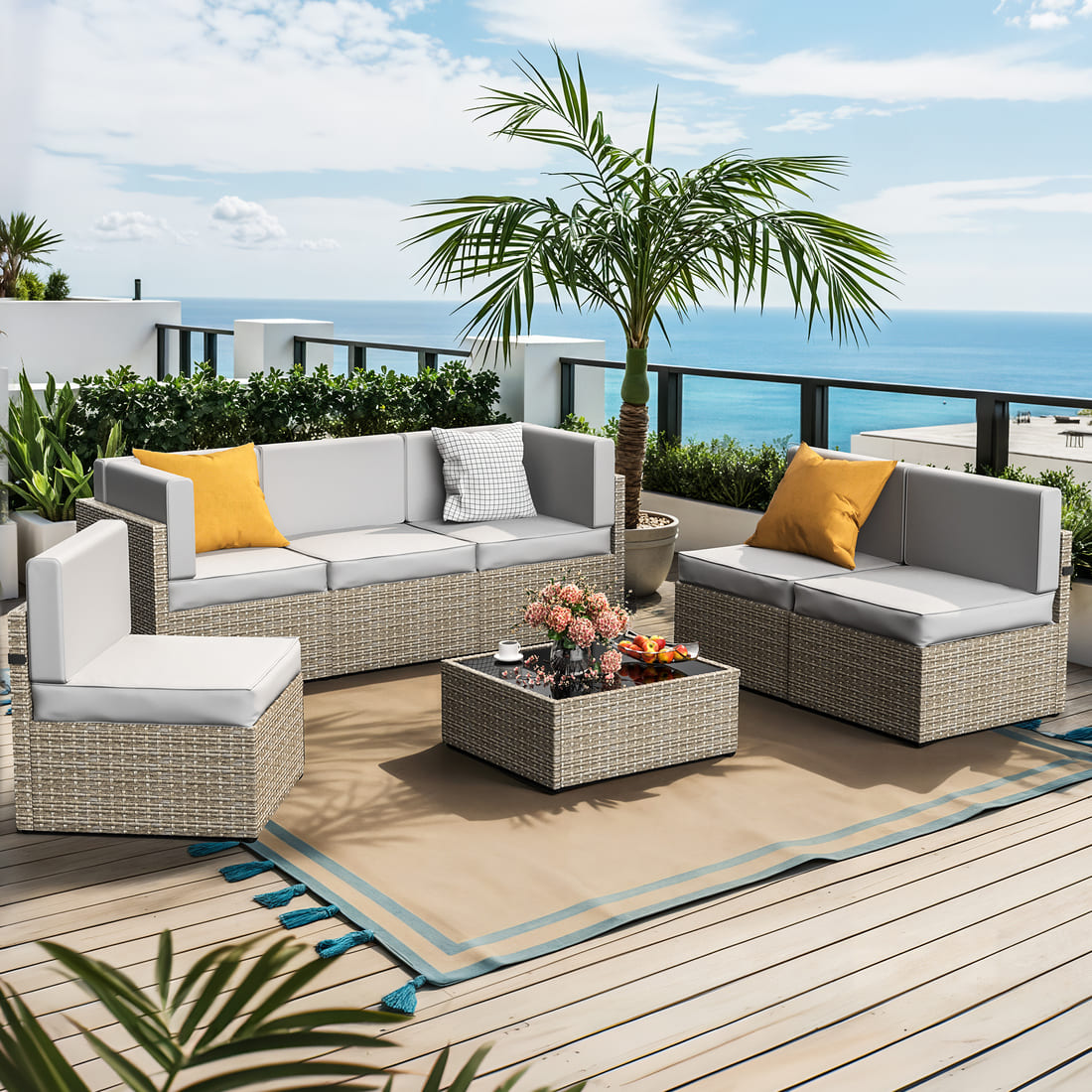 Rattan Outdoor Sectional Couch Set  (7 Pieces) - 5 Colors