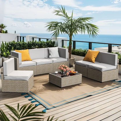 Rattan Outdoor Sectional Couch Set  (7 Pieces) - 5 Colors