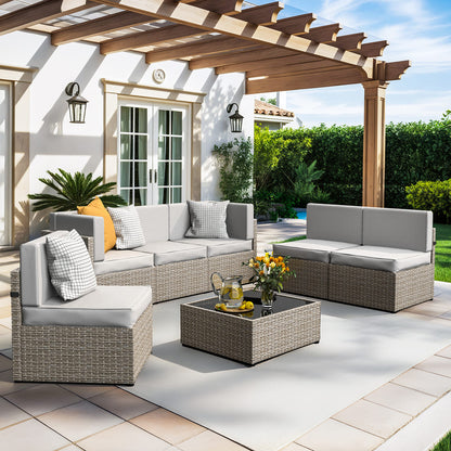 Rattan Outdoor Sectional Couch Set  (7 Pieces) - 5 Colors
