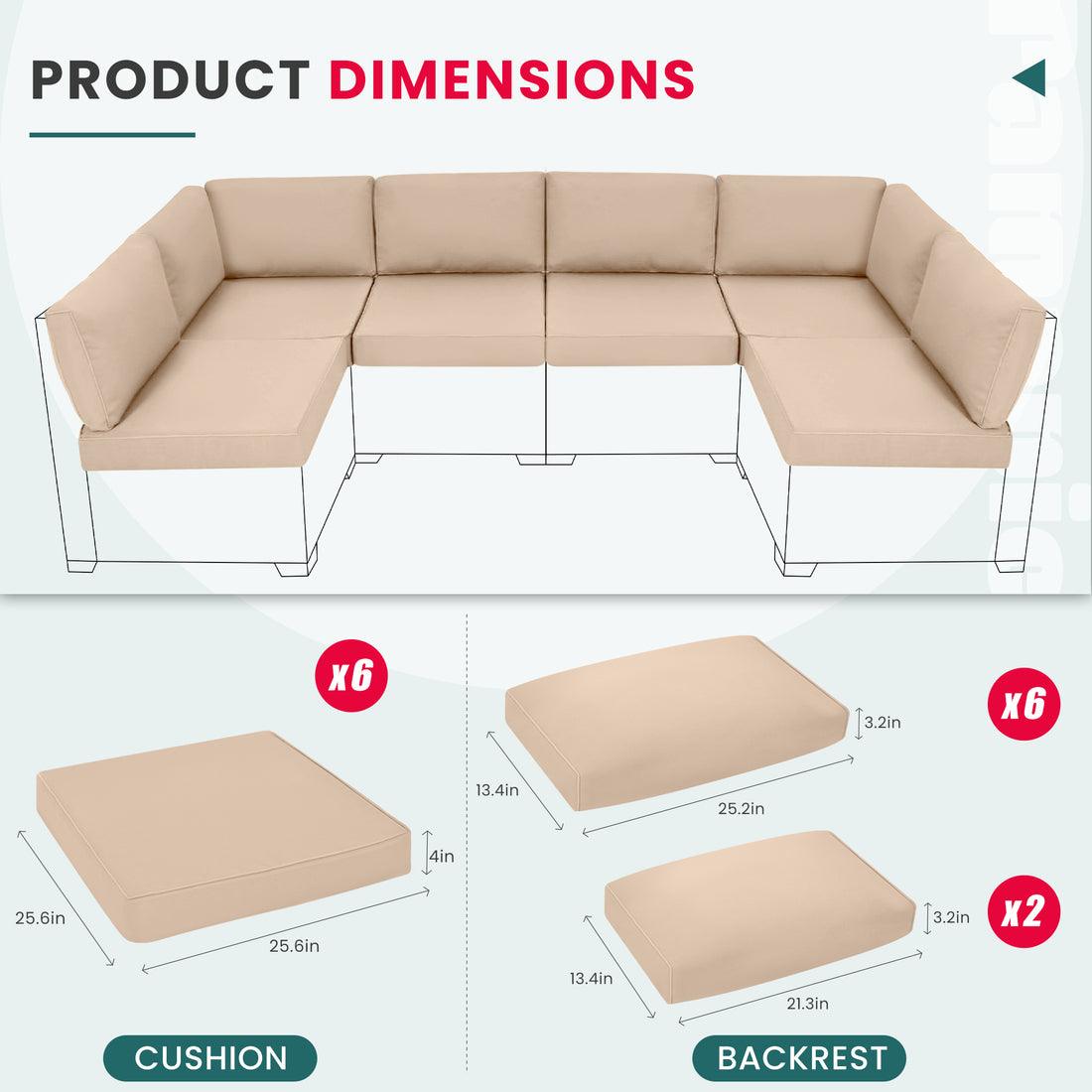 14-Piece Replacement Cushions for Patio Furniture - Waterproof &amp; UV Resistant - 4 Colors