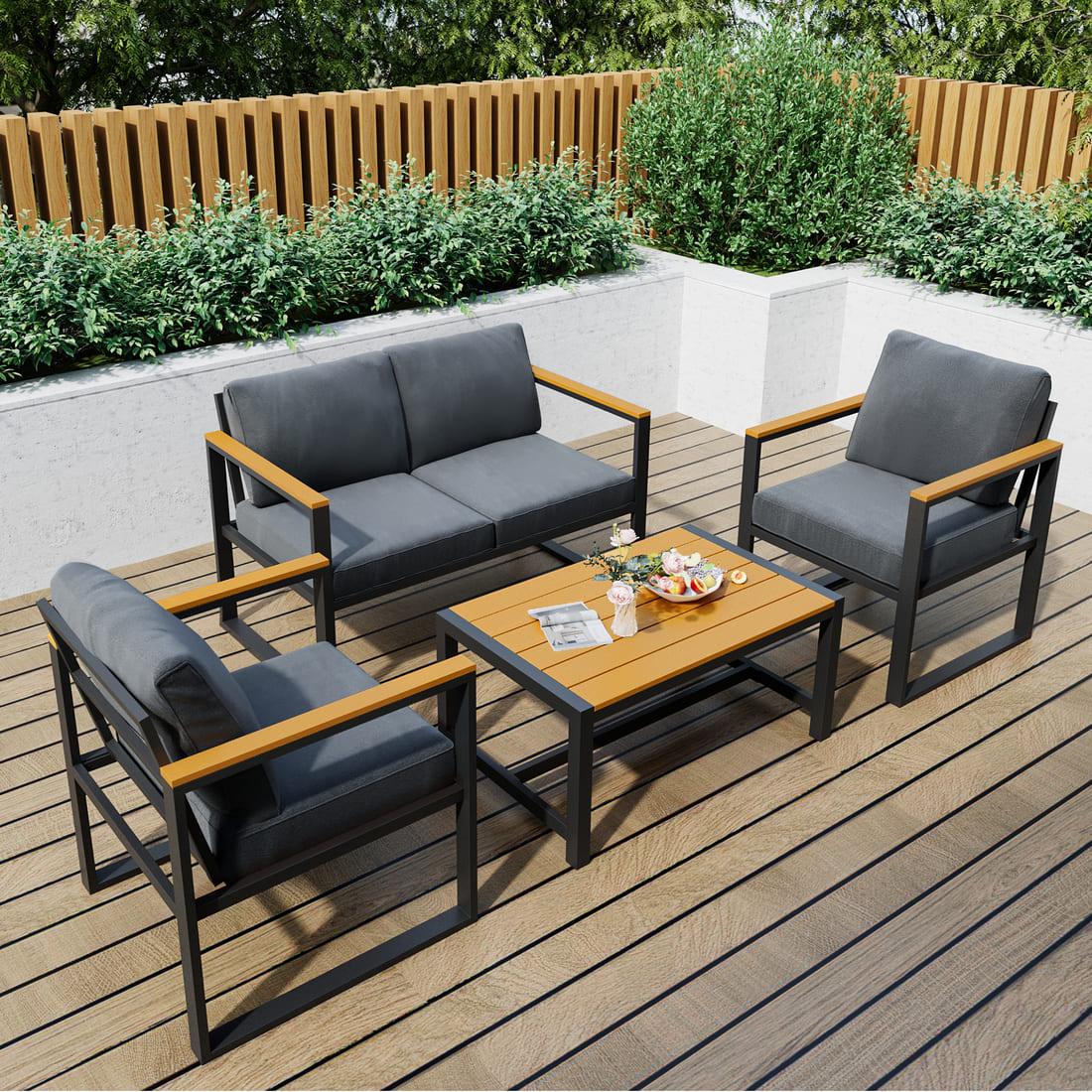 Metal Patio Conversation Sets with Cushions and Coffee Table