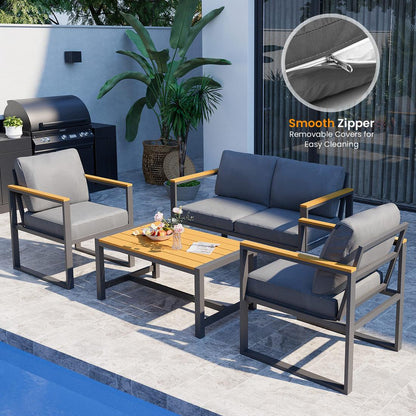 Metal Patio Conversation Sets with Cushions and Coffee Table