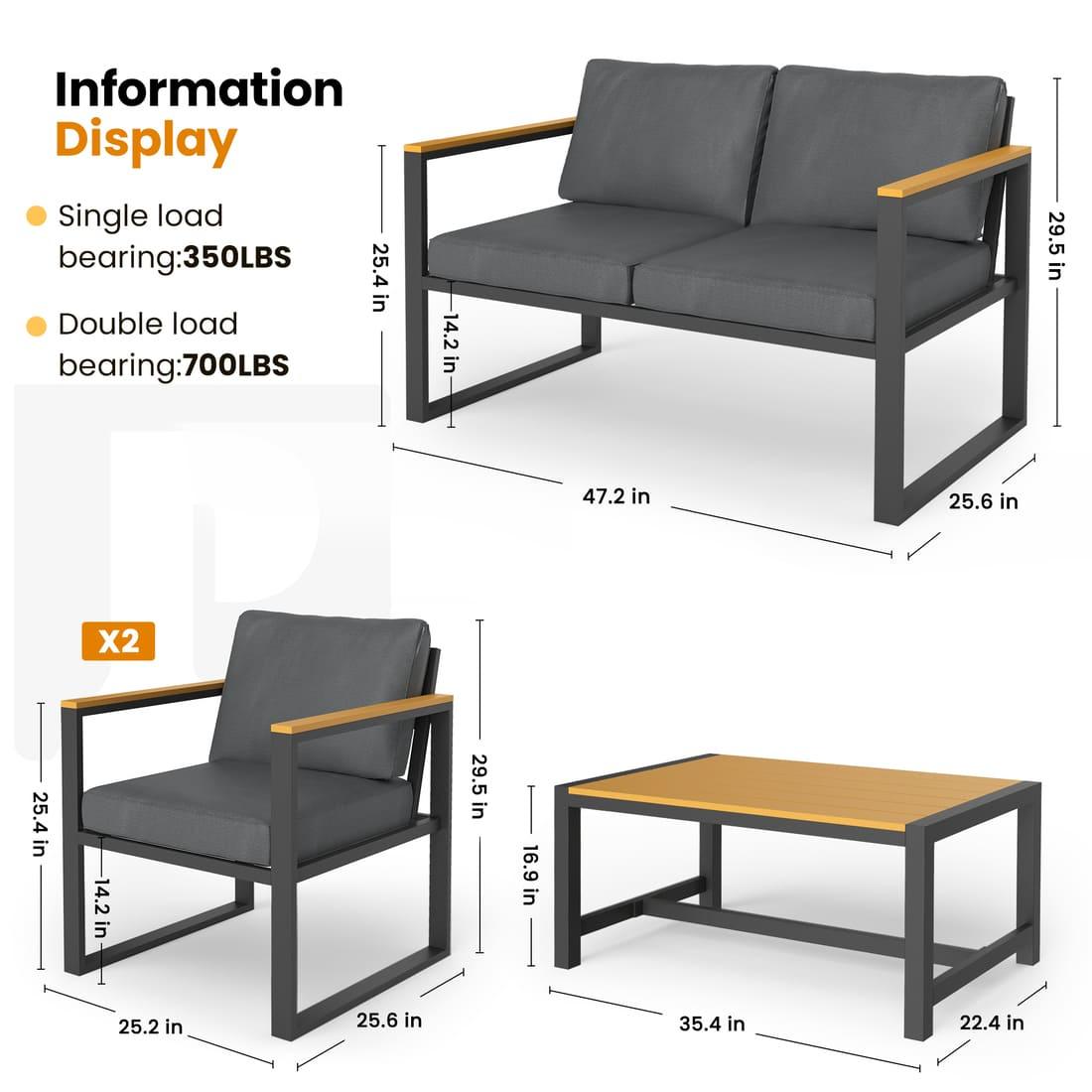 Metal Patio Conversation Sets with Cushions and Coffee Table