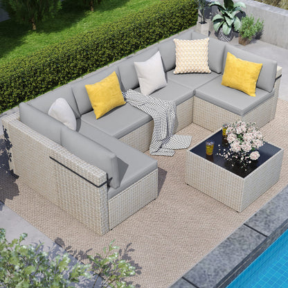 Rattan Outdoor Sectional Couch Set  (7 Pieces) - 5 Colors