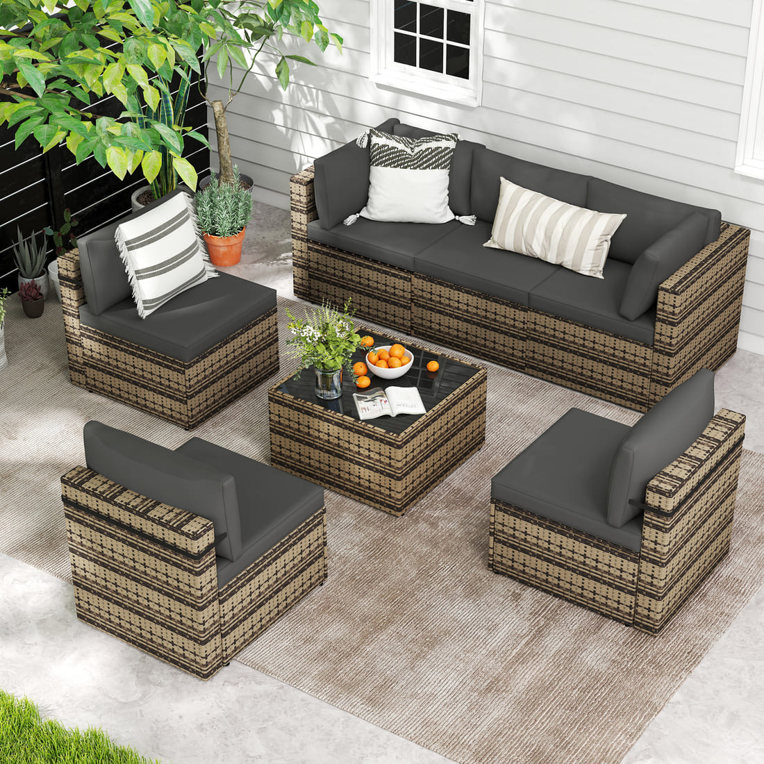 Rattan Outdoor Sectional Couch Set  (7 Pieces) - 5 Colors