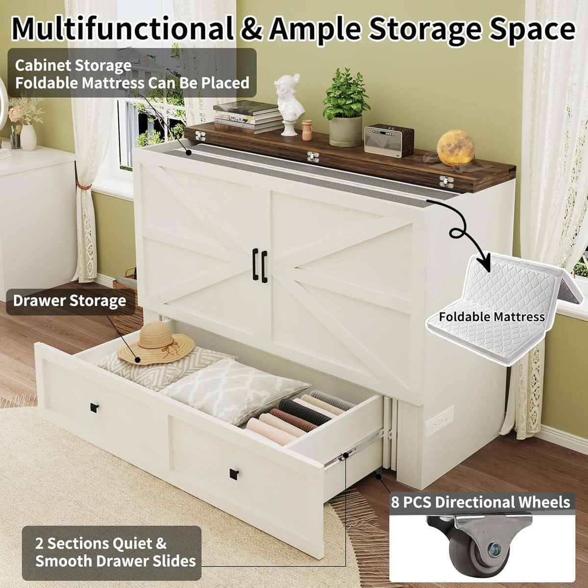 Murphy Bed Cabinet With Charging Station - Queen Size