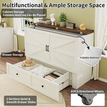 Murphy Bed Cabinet With Charging Station - Queen Size