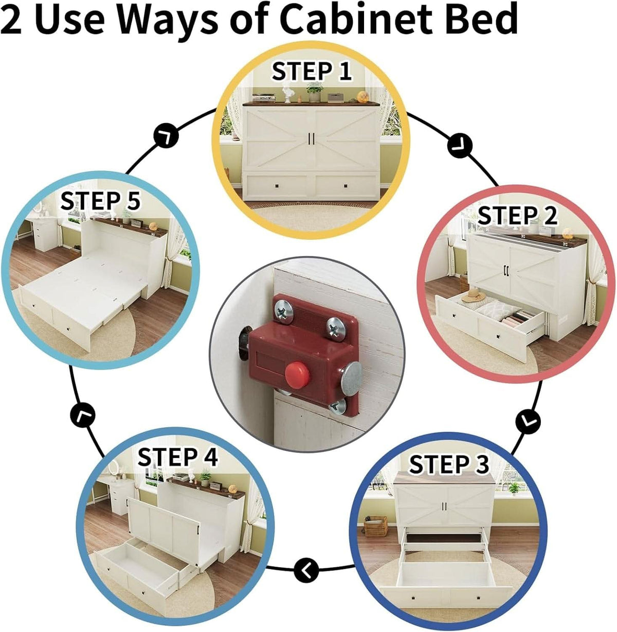 Murphy Bed Cabinet With Charging Station - Queen Size