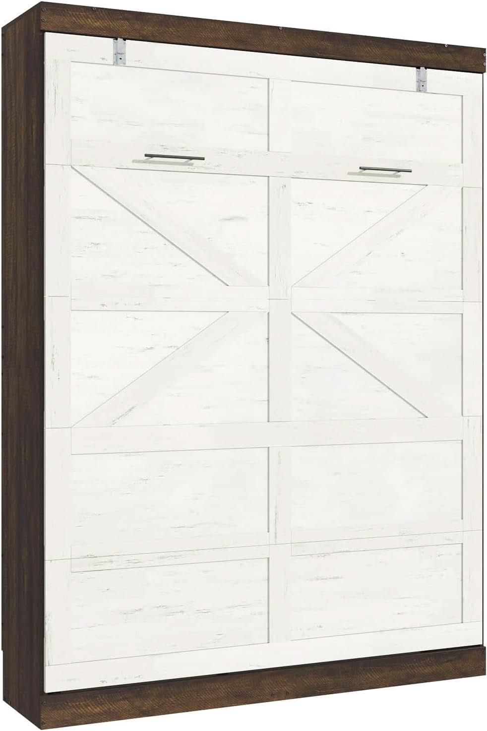 Queen Size Murphy Bed in Rustic White Two-Tone Finish