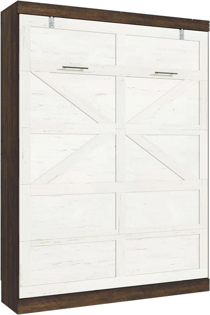 Queen Size Murphy Bed in Rustic White Two-Tone Finish