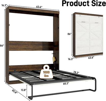 Queen Size Murphy Bed in Rustic White Two-Tone Finish