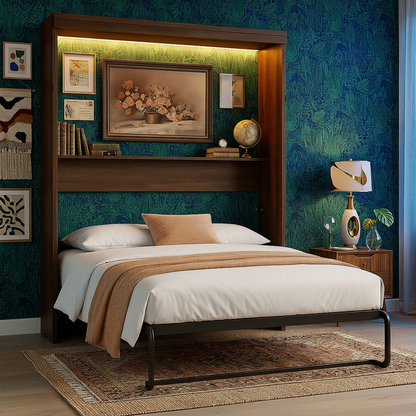 Queen Size Murphy Bed in Rustic White Two-Tone Finish