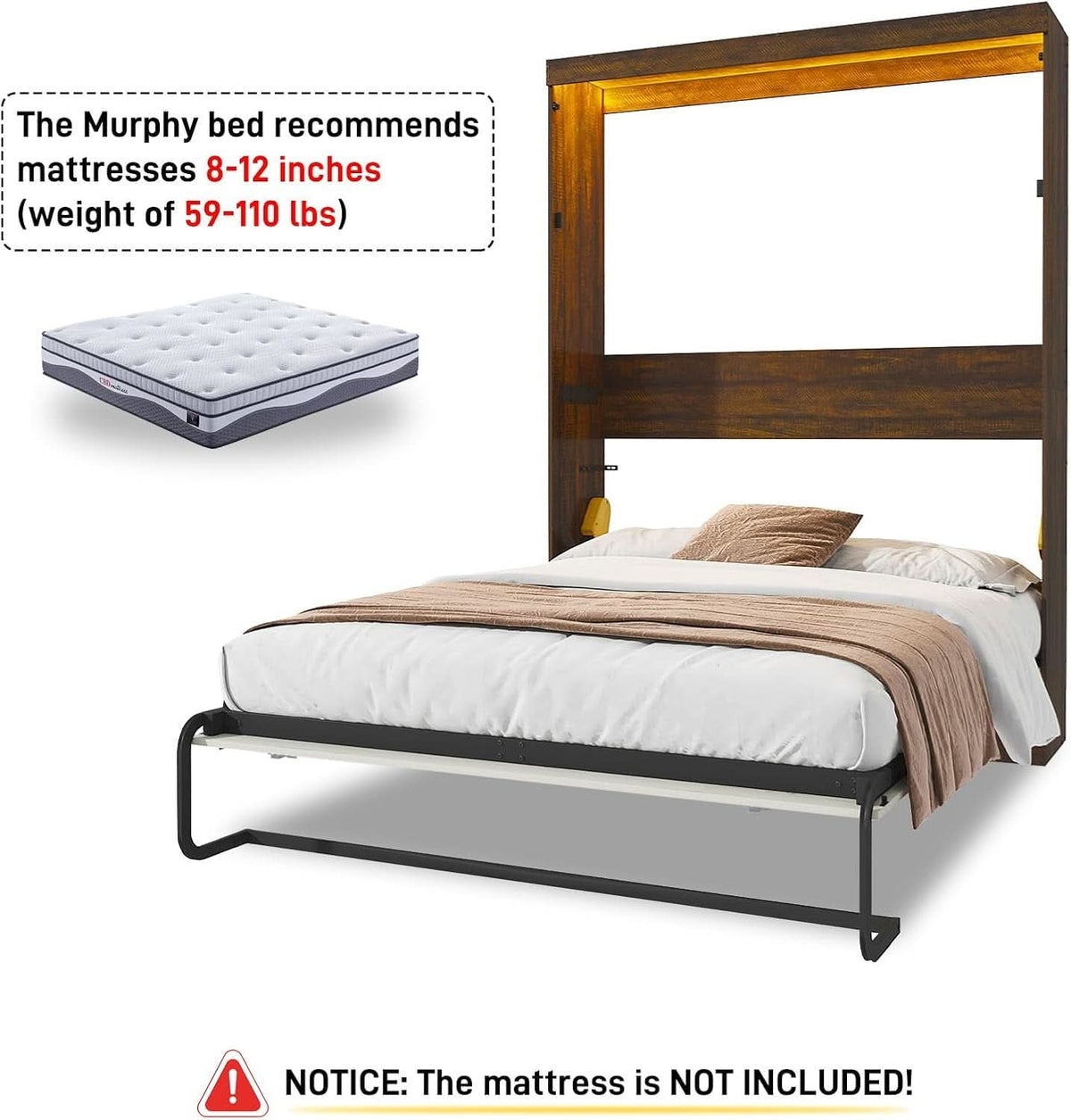 Queen Size Murphy Bed in Rustic White Two-Tone Finish