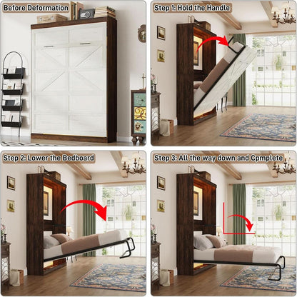 Queen Size Murphy Bed in Rustic White Two-Tone Finish