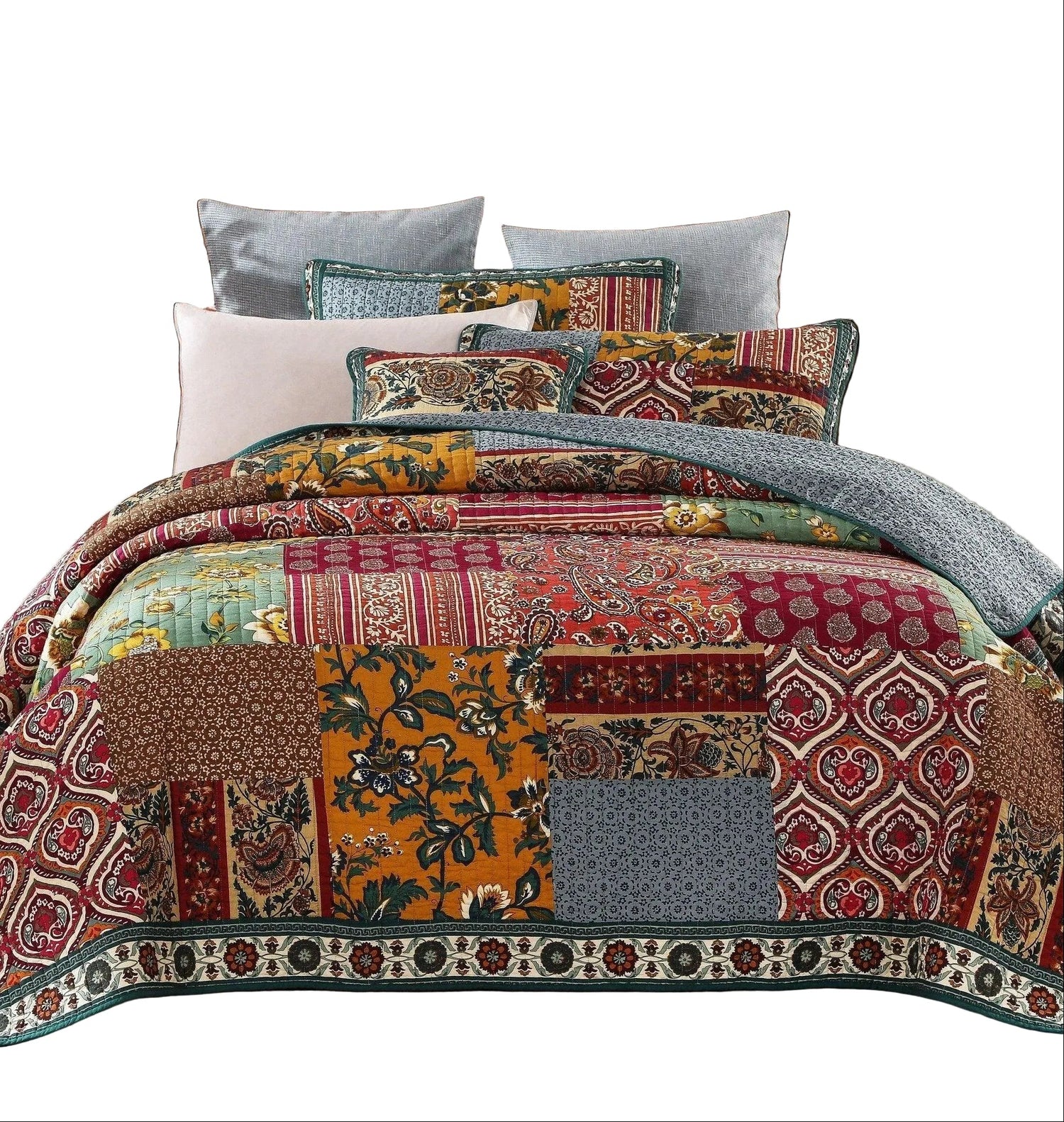 Dark Elegance Bohemian Floral Cotton Patchwork Bedding