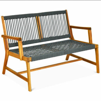 2-Person Acacia Wood Yard Bench for Balcony and Patio - Black