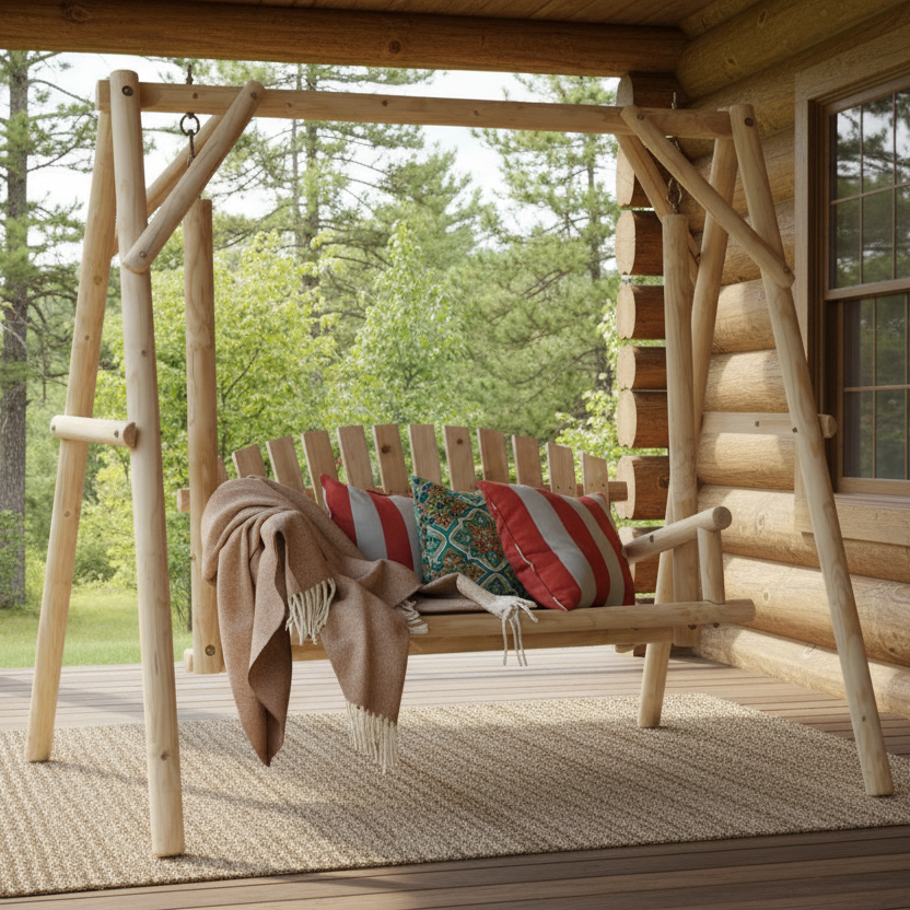 Outdoor Wooden Porch Bench Swing Chair with Frame
