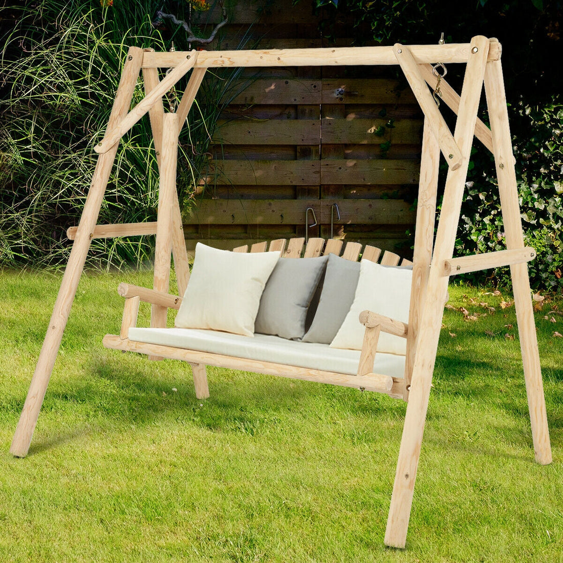 Outdoor Wooden Porch Bench Swing Chair with Frame