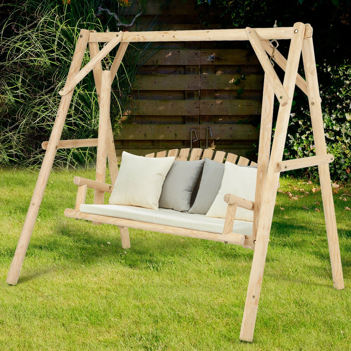 Outdoor Wooden Porch Bench Swing Chair with Frame
