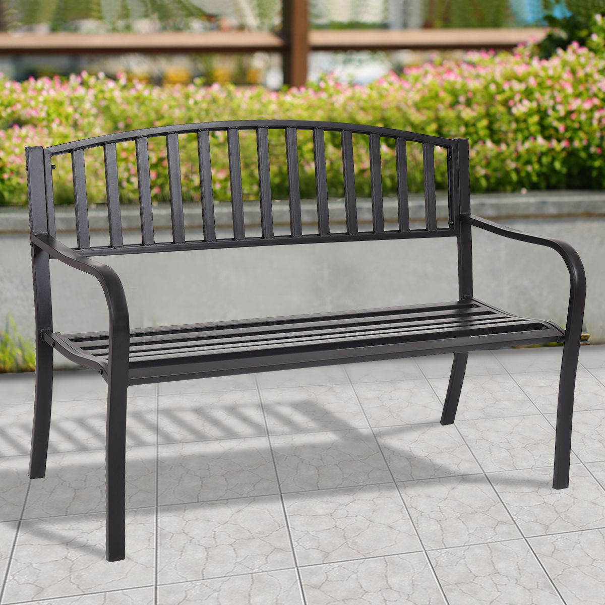 50 Inch Steel Garden Bench - Black
