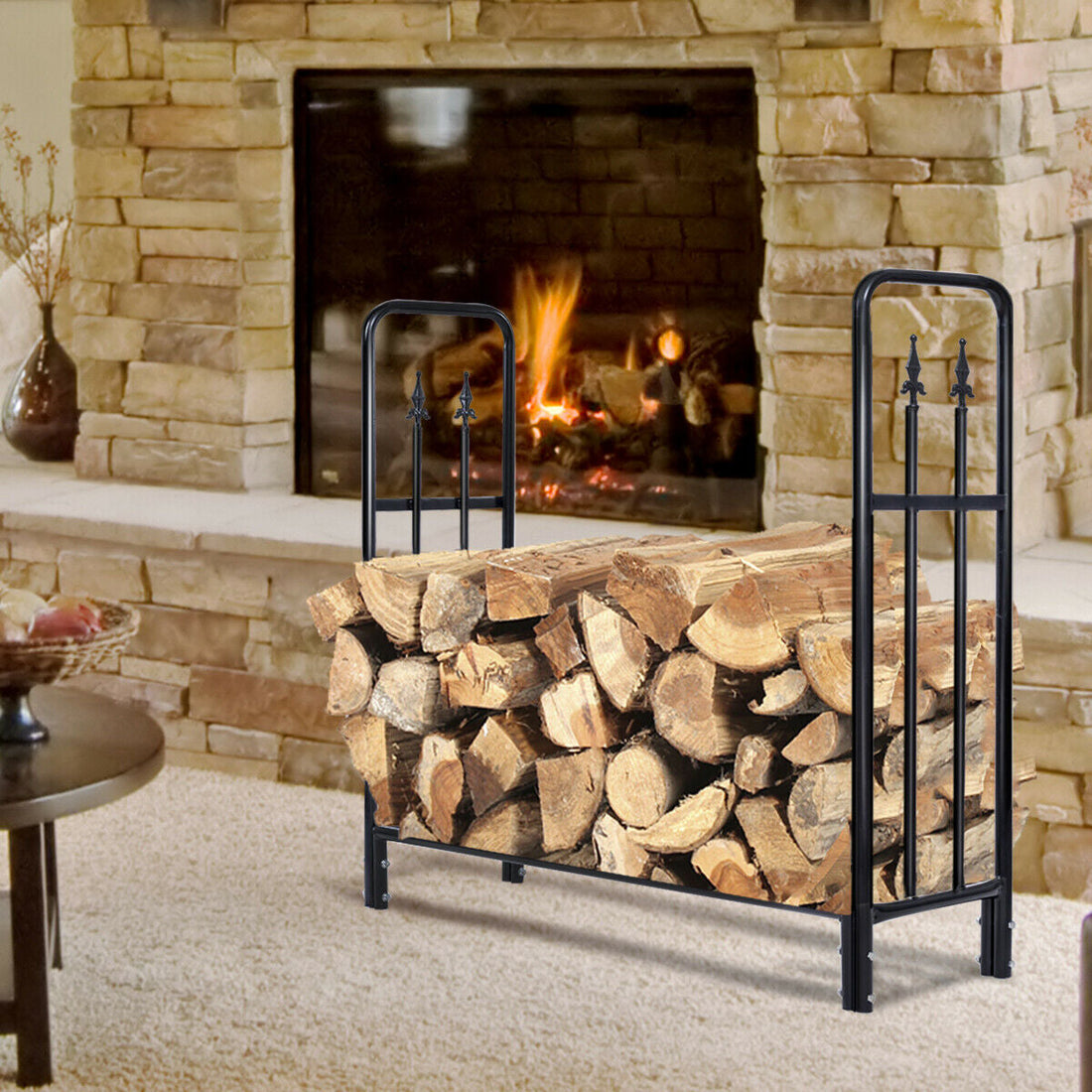 4 Ft Outdoor Heavy Duty Steel Firewood Wood Storage Rack