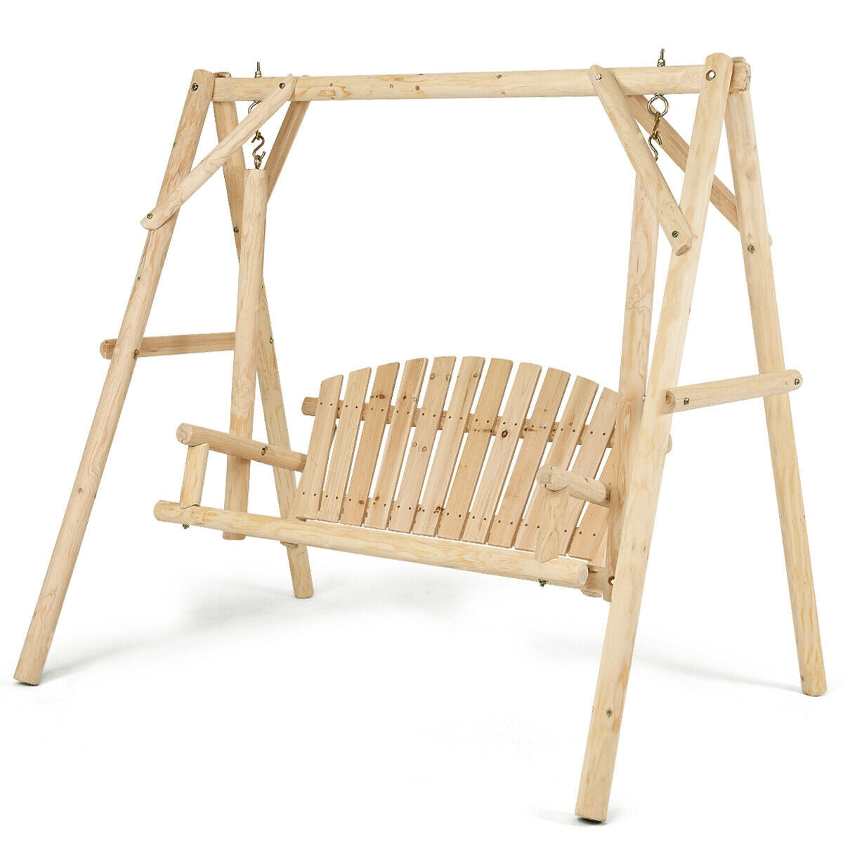 Outdoor Wooden Porch Bench Swing Chair with Frame